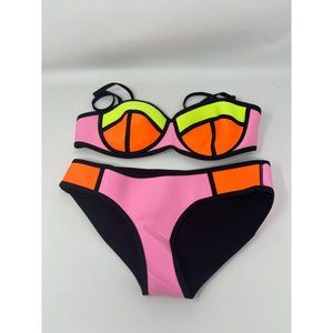 Ebuddy Size M Neon Pink Orange Yellow Bikini Swimwear Set
